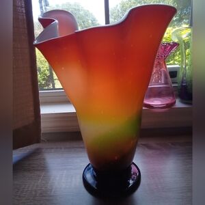Autumn colors Murano style handkerchief vase, 12"